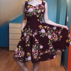 ModCloth red floral fit and flare scuba dress